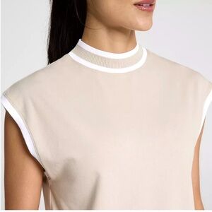 Calia Sleeveless Mock Neck Top in Beige with White Trim